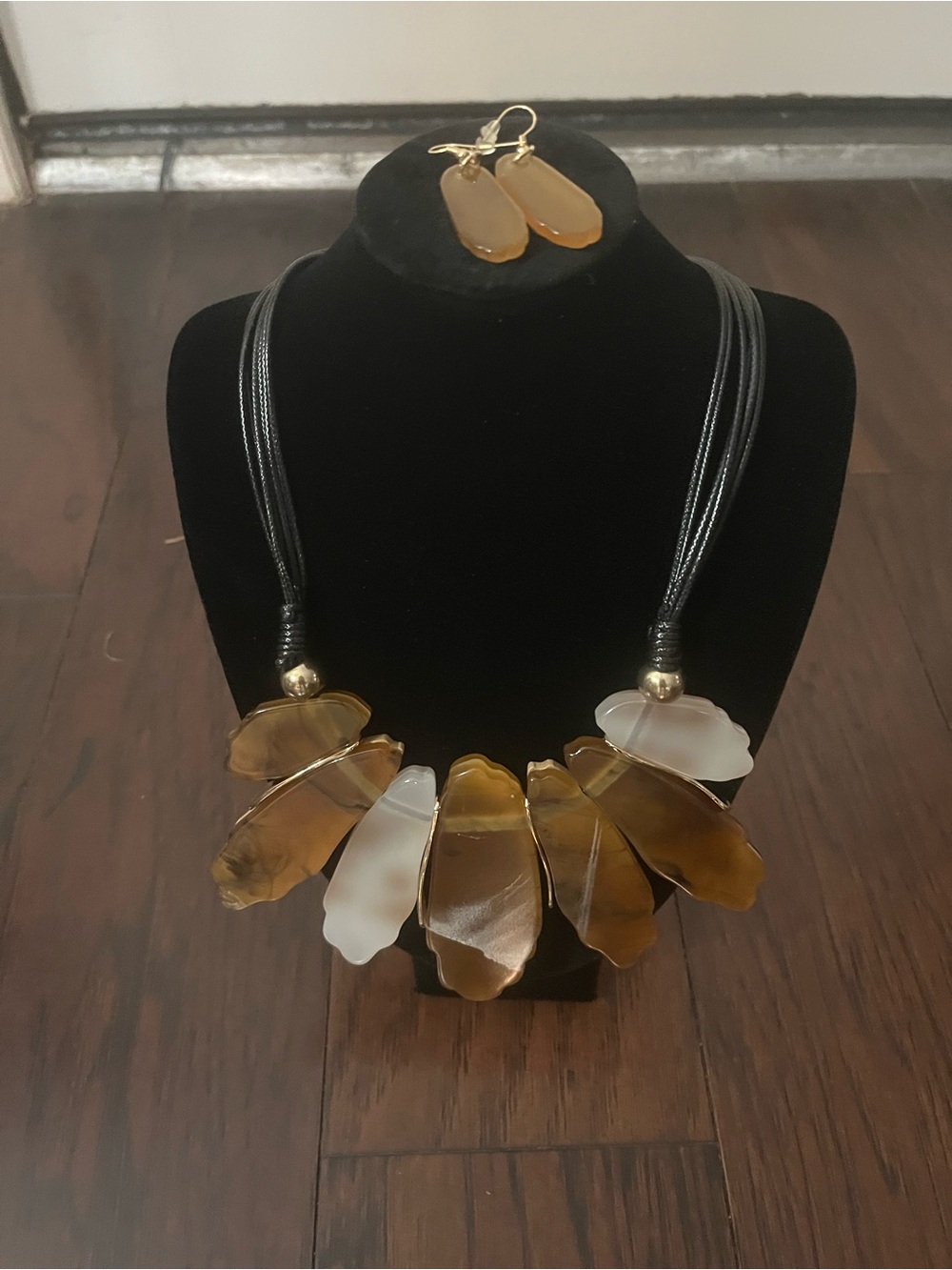 Statement Brown and Cream Petal Necklace with Matching Earrings